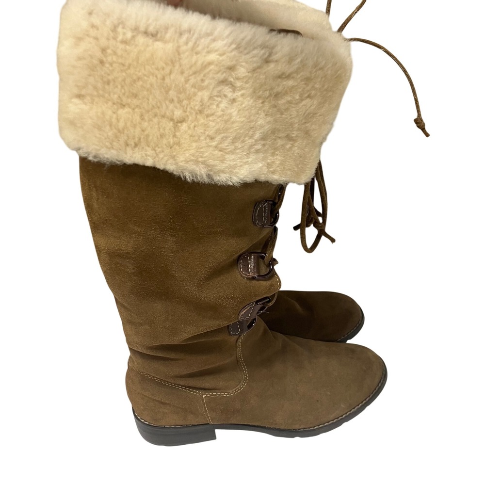 Sofft‎ Barbourne Brown Suede Faux Fur Trim Tall Winter Boots Lace Up Womens 7.5